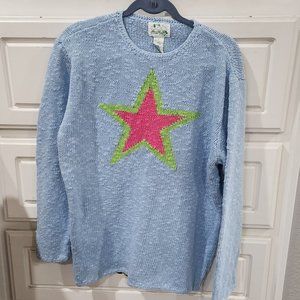 Quacker Factory Blue Sweater with Pink and Green Star